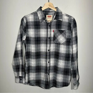 LEVIS Boys Black & White Plaid Long Sleeve Button Up Shirt Size Large 12-13 NWT